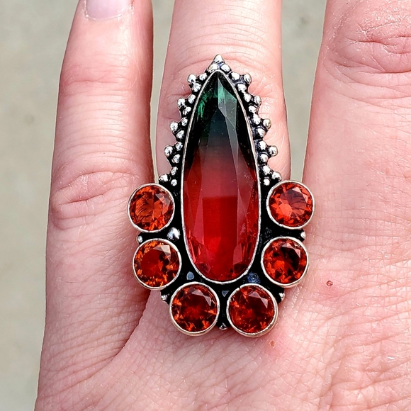 New Bi-Color Tourmaline & Garnet 925 Silver Ring. - Picture 13 of 16